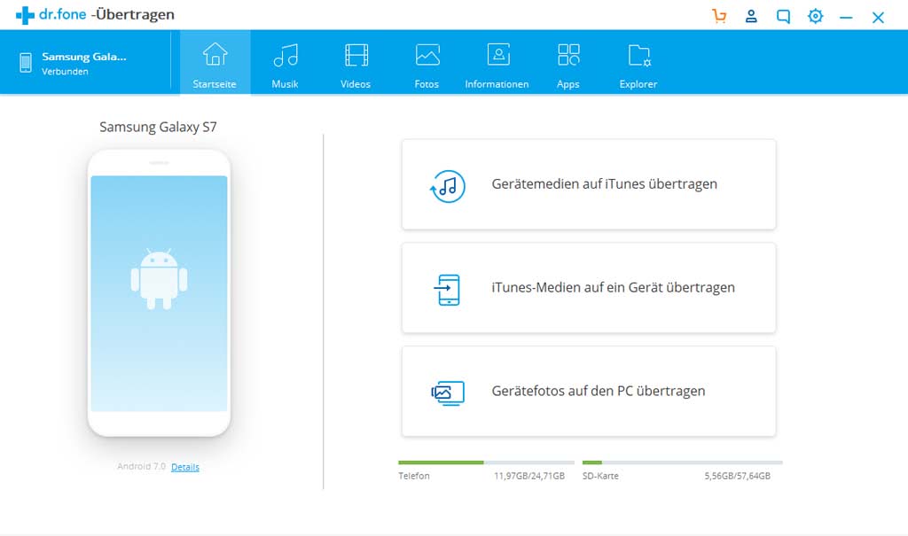 Wondershare Dr. Fone Übertragen (Transfer) Android 5 Geräte